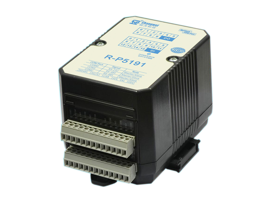 R-P5191增強(qiáng)型16DI/10DO/4AI智能IO控制器（PLC）2路RS485和1路RS232通訊口,16路開(kāi)關(guān)量輸入,10路繼電器輸出,4路模擬量0-10V電壓輸入,標(biāo)準(zhǔn)Modbus RTU和Modbus ASCII/自由協(xié)議
